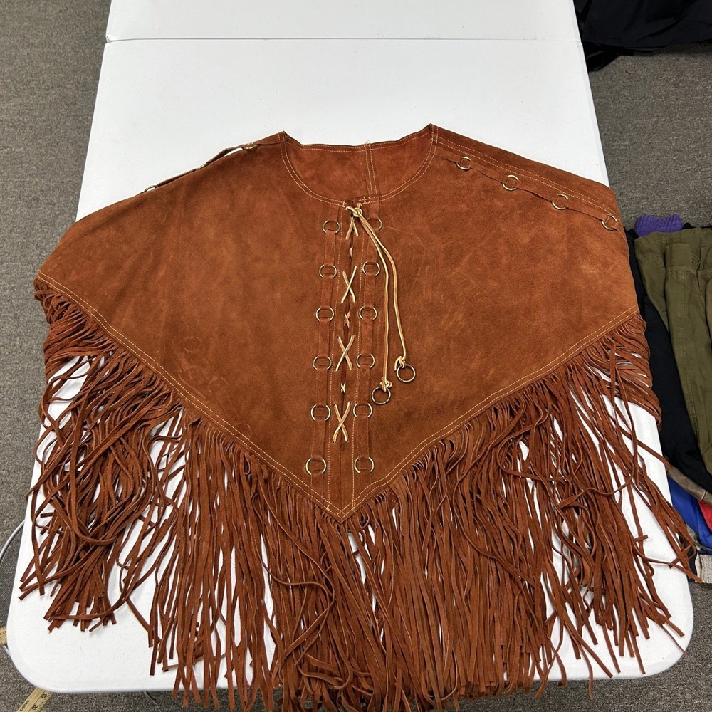 Unbranded Suede Fringe Poncho Womens OS Brown Lace Up Western Boho Wrap
